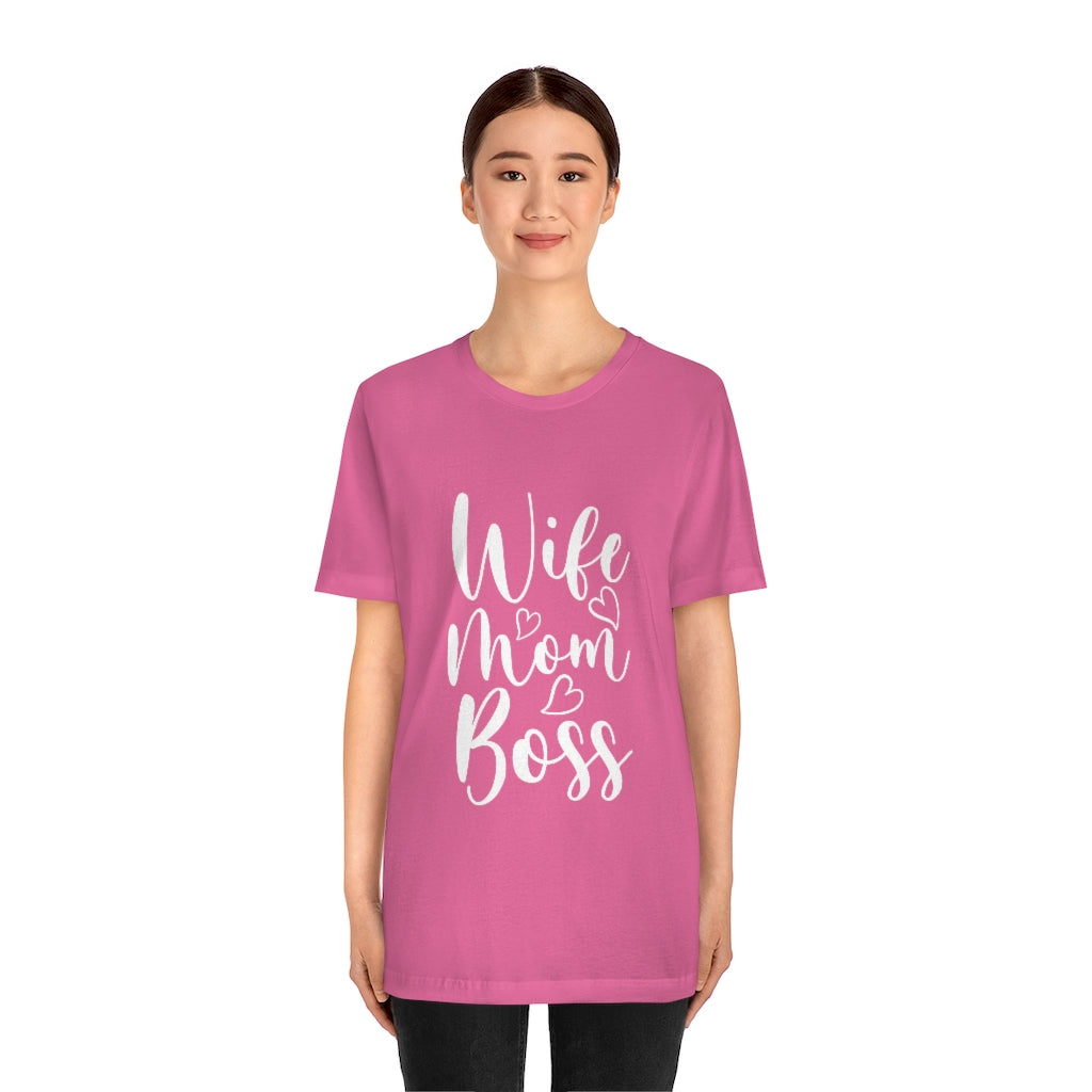 Wife Mom Boss Short Sleeve Heart Tee