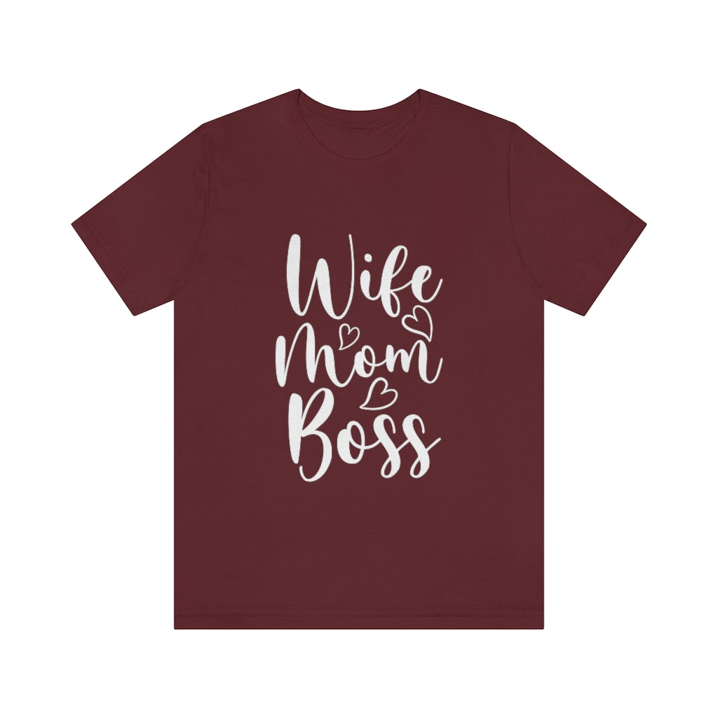 Wife Mom Boss Short Sleeve Heart Tee