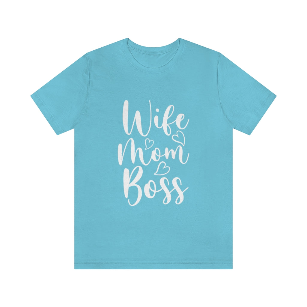 Wife Mom Boss Short Sleeve Heart Tee