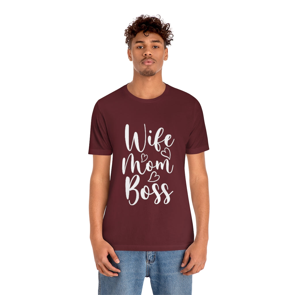 Wife Mom Boss Short Sleeve Heart Tee