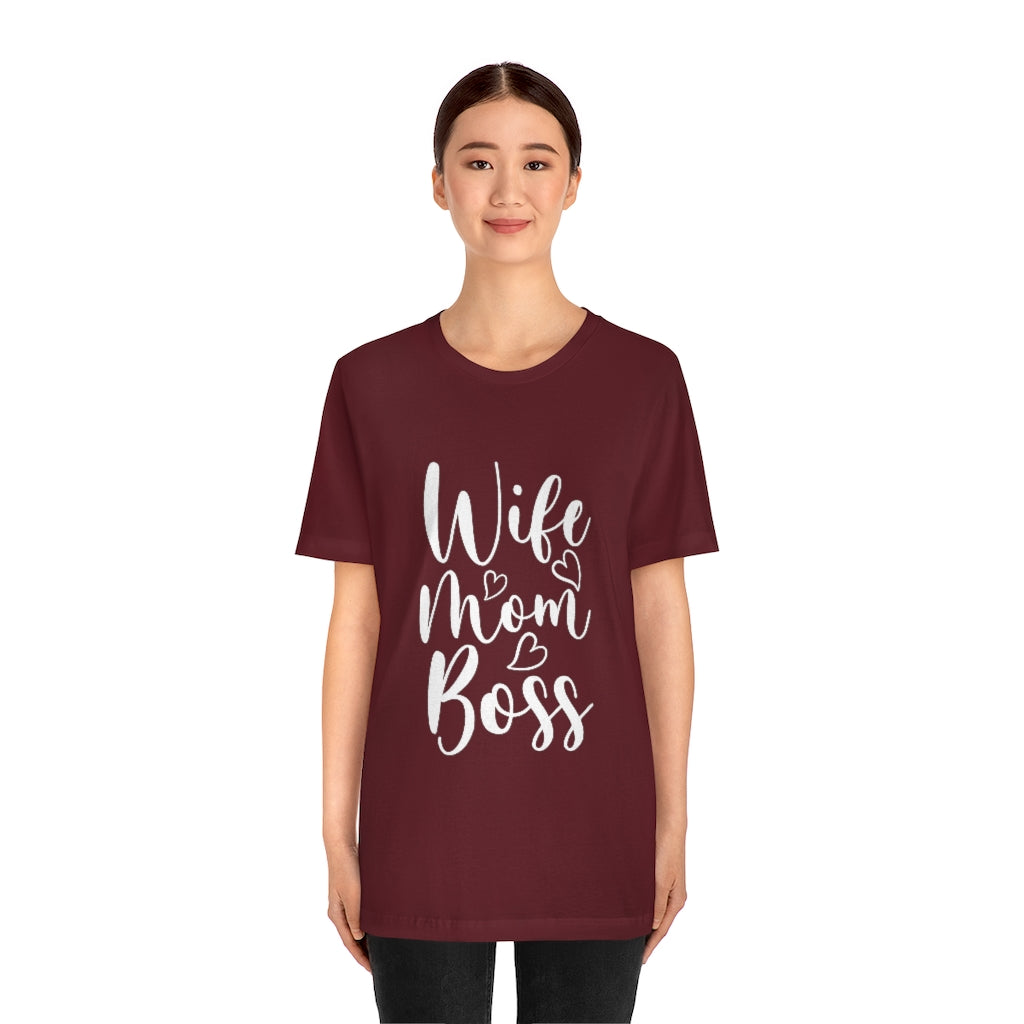 Wife Mom Boss Short Sleeve Heart Tee