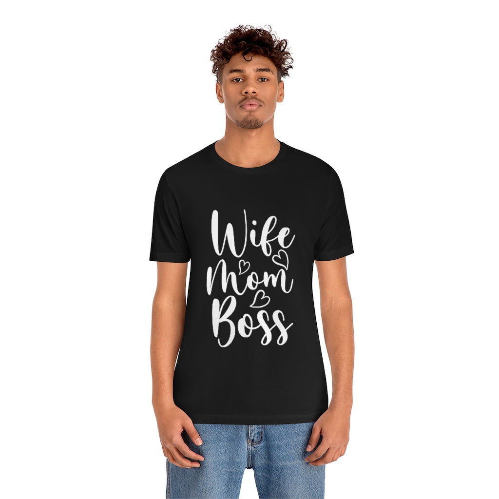 Wife Mom Boss Short Sleeve Heart Tee