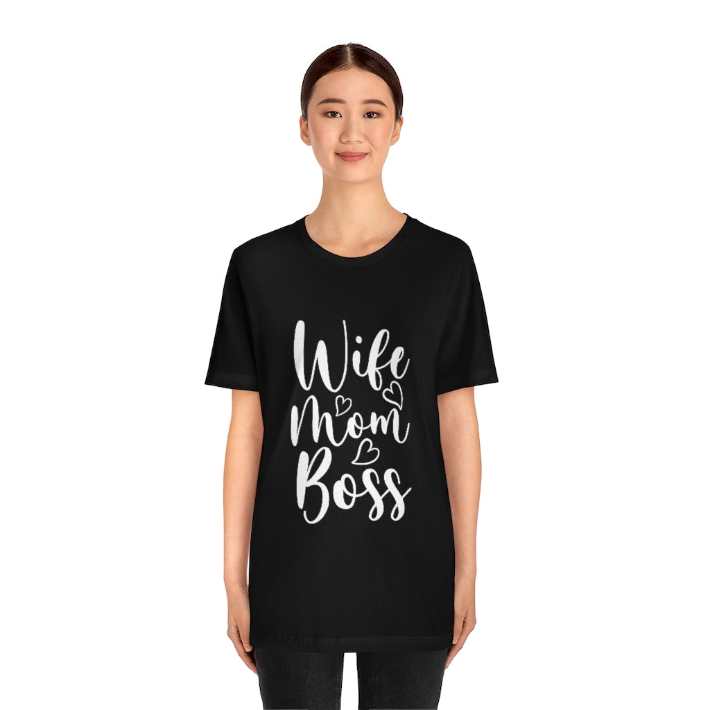 Wife Mom Boss Short Sleeve Heart Tee